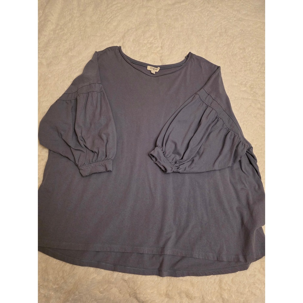 Umgee Dusty Blue Cotton Balloon Sleeve Oversized Top Small casual summer beach